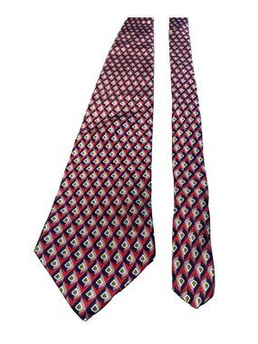 Halston Men Silk Necktie Red Blue Diamond Pattern Vintage